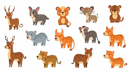 Collection of Various Cartoon Wild Animals.
