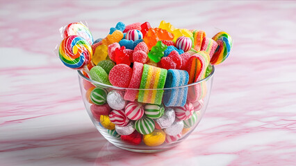 Colorful candies in glass bowl