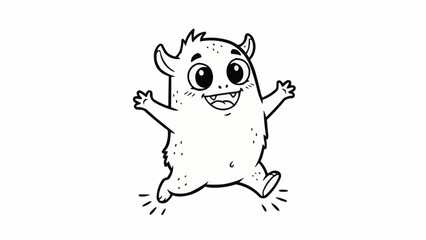 Happy Cartoon Monster with Horns and Big Eyes.