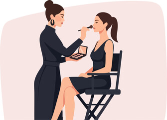 Professional Makeup Artist Applying Blush to a Clients Face.