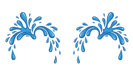 Blue water splash on transparent background, liquid droplets falling