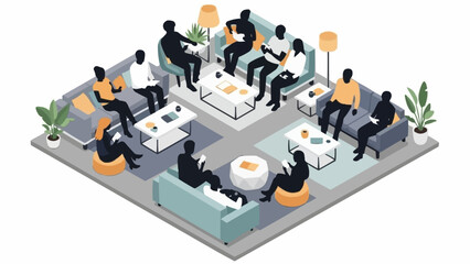 Isometric Office Scene with People Working.
