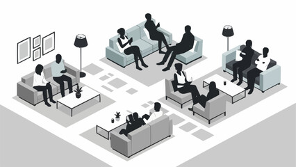 People Sitting on Sofas in Waiting Room.