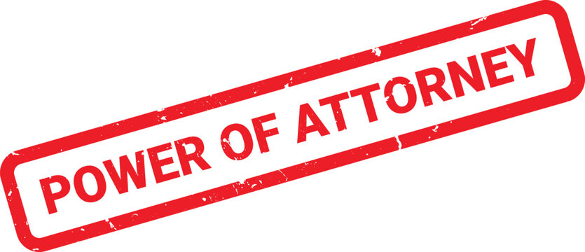 Red Rubber Stamp Featuring the Text Power of Attorney on a White Background