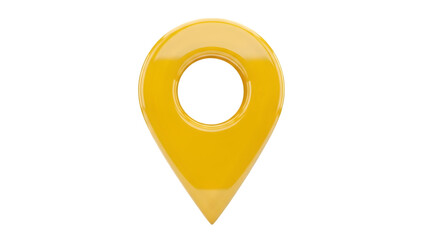 Yellow map pin icon on transparent background, location marker symbol