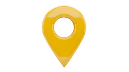 Yellow map pin icon on transparent background, location marker symbol