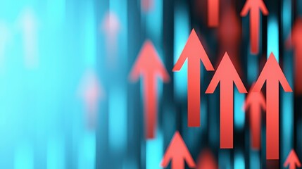 Abstract image featuring red arrows pointing upwards against a blue background, symbolizing growth or progress.