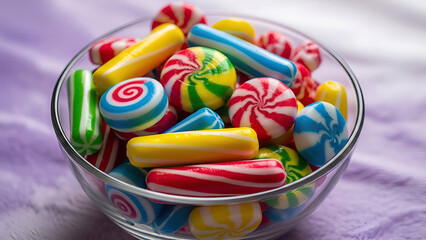 Colorful candies in glass bowl, sweets, confectionery