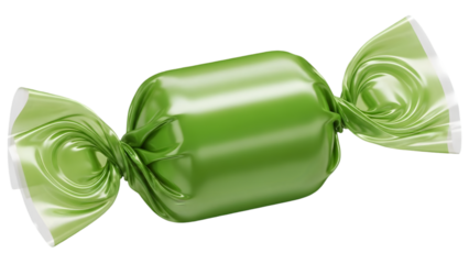 Wrapped green candy isolated view delicious sweet treat isolated on transparent background