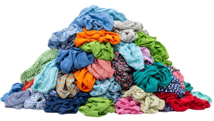 Colorful pile of folded scarves and shawls isolated on transparent background