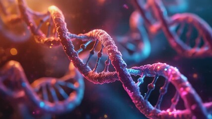 Intricate glowing DNA double helix structure representing advancements in science and genetic research for medical breakthroughs and biotechnology presentations