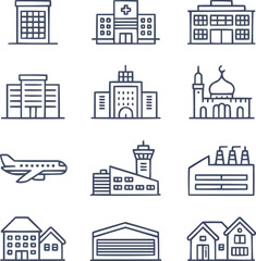Fototapeta premium Editable Flat Architecture Icons Collection for City Planning