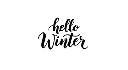 Elegant black brush calligraphy text reading hello winter on a plain white background perfect for seasonal greetings and cards.