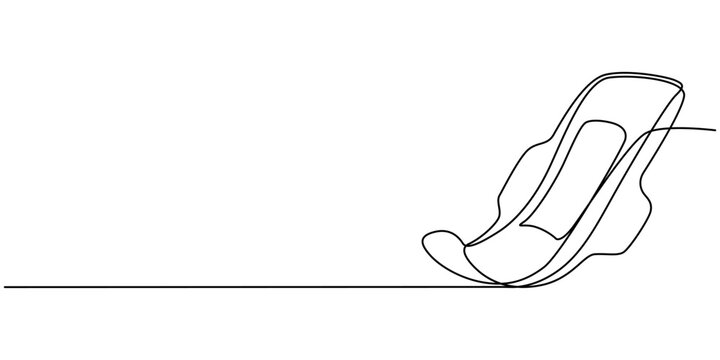Feminine sanitary pad. Drawn in one continuous line, isolated on a white background. Stock vector illustration