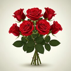 Detailed Vector Illustration of a Classic Red Rose Bouquet (Seven Blooms) - Perfect Romantic Gift for Celebrations, Love, Valentine's Day, and Floral Design Projects.