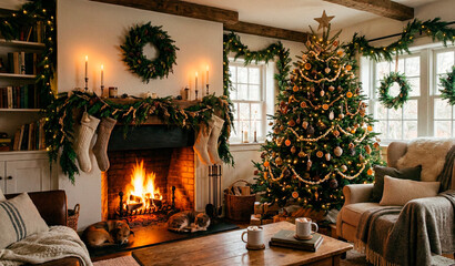 fireplace with christmas decorations