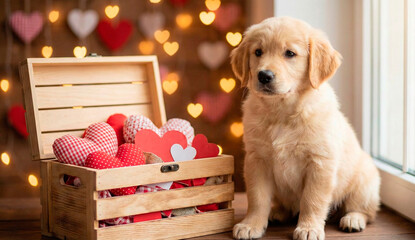 golden retriever puppy with gift box