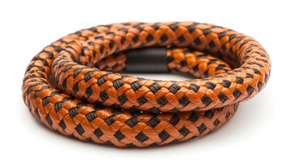 Intricate braided cord orange and black leather texture detailed close up