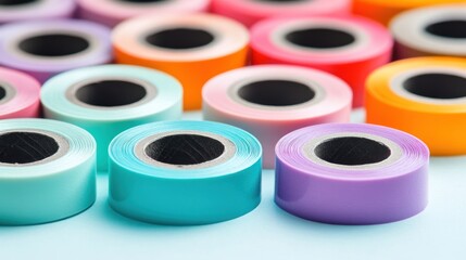 Colorful rolls of tape pastel shades craft supplies modern design background