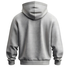 Blank Gray Hoodie Back View Isolated PNG &ndash; Plain Sweatshirt Mockup on Transparent Background