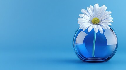White daisy in blue glass vase minimalist still life