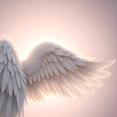 Ethereal Angel Wings in Divine Light: Close-up of Pure White Feathers Against a Soft Glowing Pink Background, Symbolizing Freedom, Purity, and Heavenly Grace.