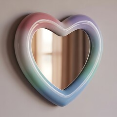 Modern Aesthetic Heart Mirror: Pastel Gradient Frame Decor for Valentine's Day, Love, and Interior Design | Stylish 3D Rendered Glossy Object on a Neutral Wall