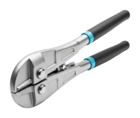 Using wire cutters for electrical projects in a workshop isolated on transparent background
