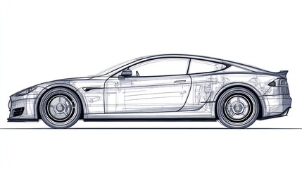 Sleek coupe car blueprint illustration automotive design engineering technical drawing