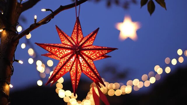 Decorative star ornament festive evening lights background