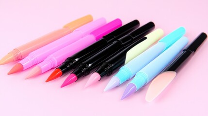 Colorful markers on pink background vibrant stationery and art supplies