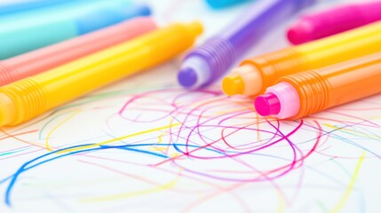 Colorful markers and childs drawing creative art supplies and artwork