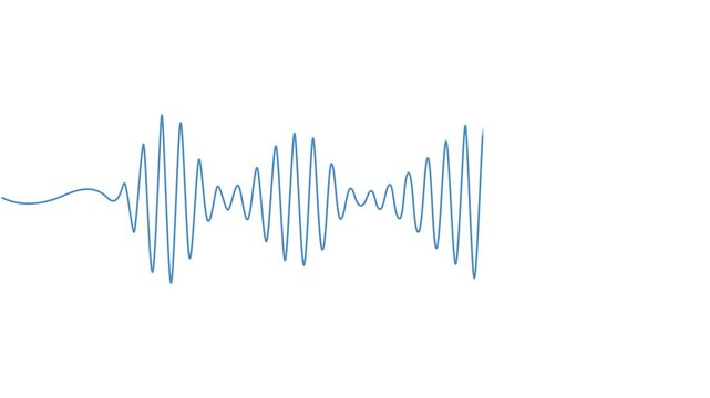 Continuous one line drawing of sound wave with different amplitude. Soundwave line self drawing animation. Black background, Video. Earthquake in one continuous Editable line. Polygraphy, Contour Wave