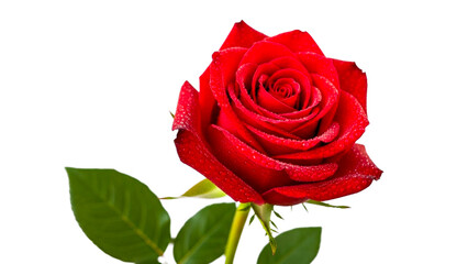 Red rose flower with water droplets Isolated White on background