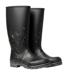 Rainy day adventure black rubber boots lifestyle isolated on transparent background