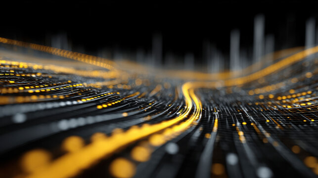 Digital economy concept abstract financial data flowing orange line technology data finance network connection cyber futuristic glowing background - Powered by Adobe