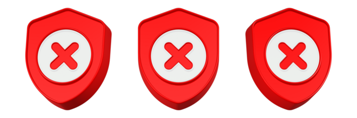 cross mark icon 3d render red shield