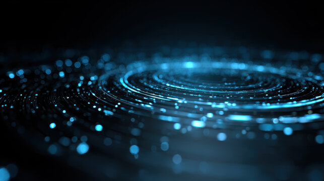 Futuristic technology background dark premium tone abstract blue light digital wave particle ring cyberpunk neon glow circle ripple motion - Powered by Adobe