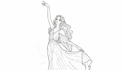 Fototapeta premium Woman Dancing in Flowing Dress Illustration.
