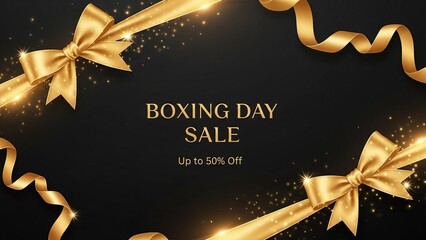Luxury Boxing Day Sale with Gold Ribbons on Black