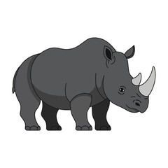 Obraz premium Cartoon Rhinoceros Standing Isolated on White Background.