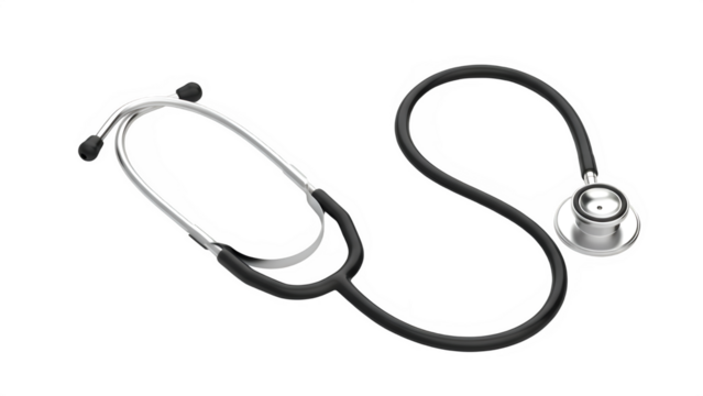 Black medical stethoscope for healthcare, isolated on white or transparent background. PNG - Powered by Adobe