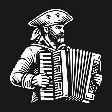 Brazilian nordestino musician playing the accordion vector illustration.