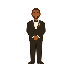 African American Groom in Black Tuxedo with Boutonniere Wedding Illustration