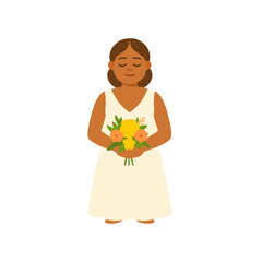Bridesmaid in White Dress Holding Flower Bouquet Wedding Illustration