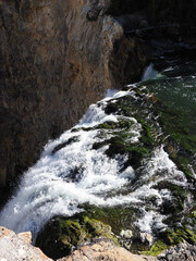 Looking Over the Brink of a Waterfall in Yellowstone