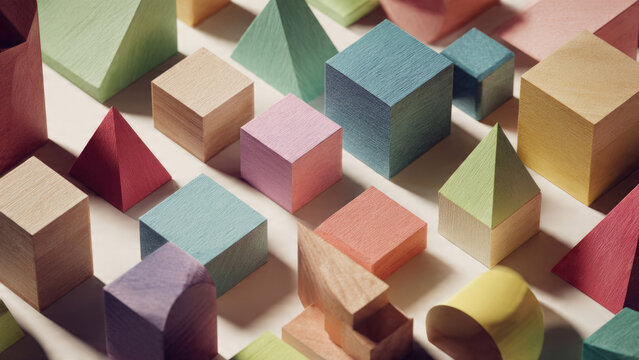 Colorful Wooden Geometric Shapes - Powered by Adobe