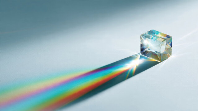 Crystal Prism Cube with Rainbow Light Dispersion - Powered by Adobe