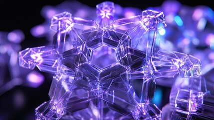 Cyber snowflakes made of spinning geometric light .