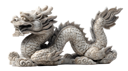 An ancient golden Chinese dragon statue, a traditional oriental bronze sculpture representing power and Asian culture, isolated on a white background